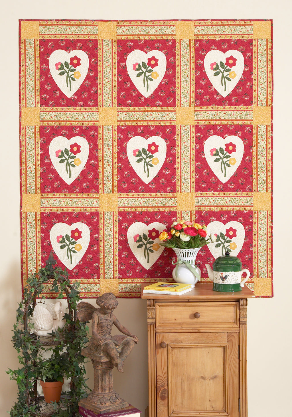 Pocketful of Posies Finished Quilt: “Folk Hearts"